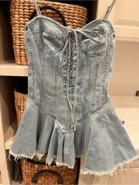 Hot & Delicious Light Blue Denim Dress with Pink Label
